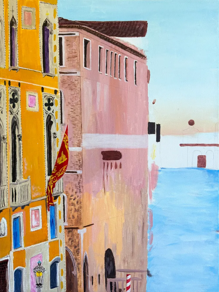 Venice painting in progress — panel one